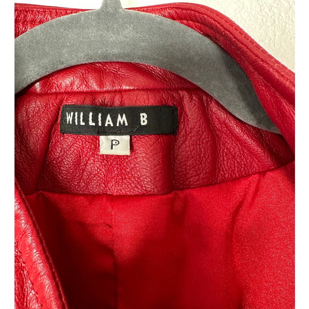 William B Cherry Red 100% Leather Moto Jacket Front Zip Silk Lining S - Picture 10 of 14
